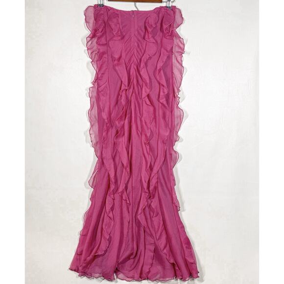 MABLE Hot Pink Bodycon Tube Maxi Dress Endless Ruffle Sheer Lined MSRP $90 - Picture 2 of 8
